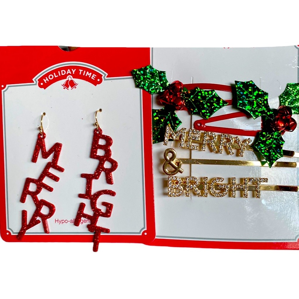 Brand New Christmas Earring and Hair Clip Set.